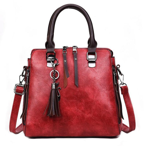 Faux PU Leather Crossbody Shoulder Tote Bag Handbag Tassel Red