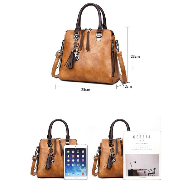 Faux PU Leather Crossbody Shoulder Tote Bag Handbag Tassel Red
