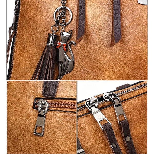 Faux PU Leather Crossbody Shoulder Tote Bag Handbag Tassel Red