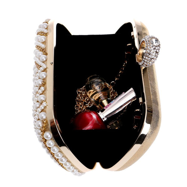 Faux Pearl Beaded Rhinestone Womens Evening Wedding Party Clutch Bag Red