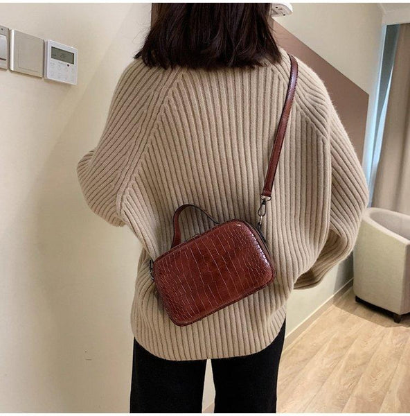 Faux PU Leather Shoulder Crossbody Handbag Bag Snakeskin Pattern Red