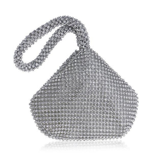 Rhinestone Beaded Womens Evening Wedding Party Clutch Wrist Bag Silver
