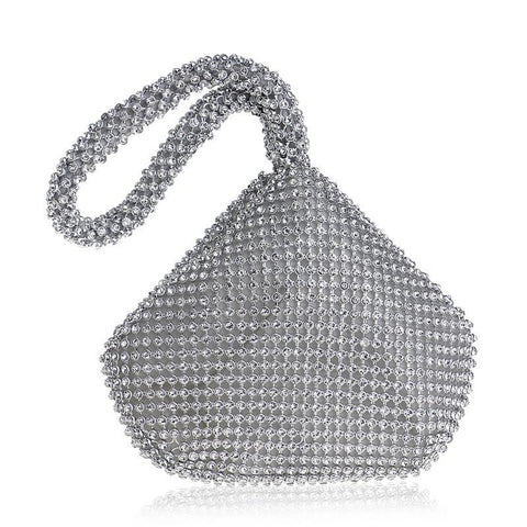 Rhinestone Beaded Womens Evening Wedding Party Clutch Wrist Bag Silver