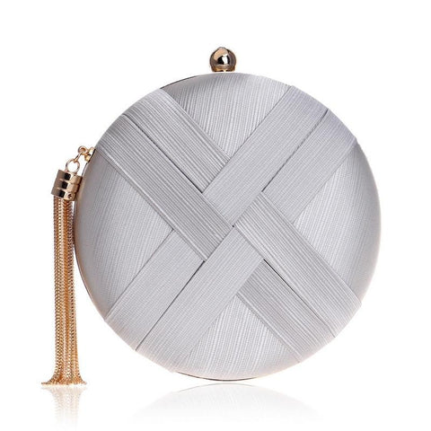 Faux Silk Round Evening Wedding Party Clutch Shoulder Bag Handbag Silver