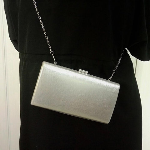 Square Evening Party Clutch Shoulder Bag Handbag Wedding Party Events Silver
