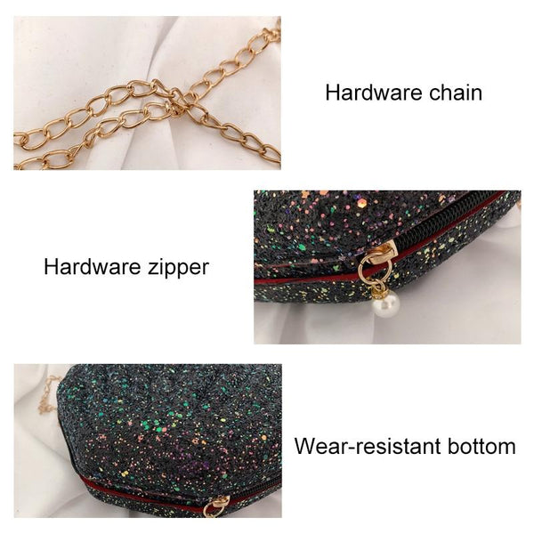 Sequined Shell Crossbody Bag Single Shoulder Fashion Accessory - White