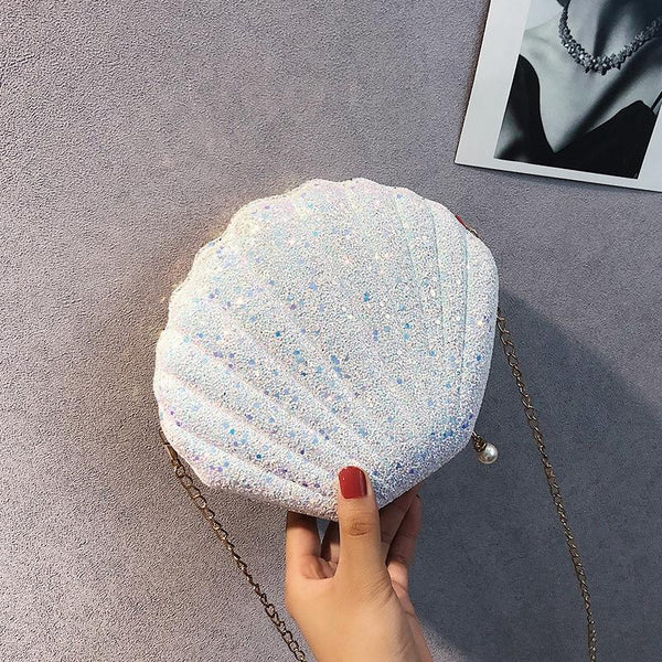 Sequined Shell Crossbody Bag Single Shoulder Fashion Accessory - White