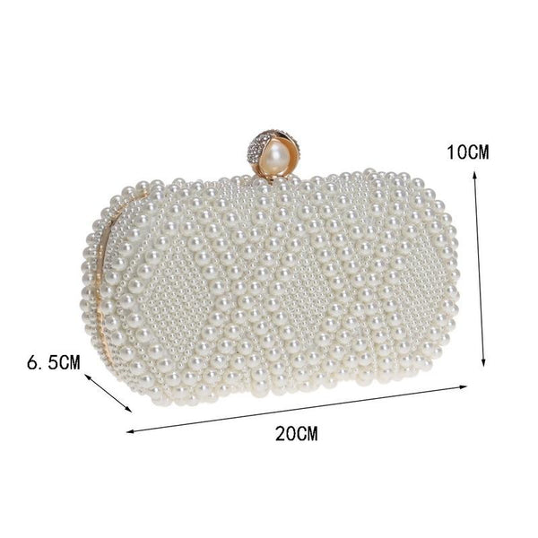 Diamond Pattern Faux Pearl Beaded Evening Wedding Party Clutch Bag White
