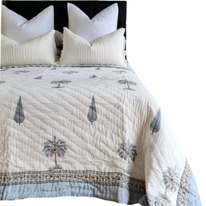 Kolka Palm Pine Cotton Reversible Comforter Bedspread Coverlet Blue King Size