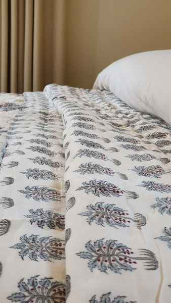 Kolka Palm Pine Cotton Reversible Comforter Bedspread Coverlet Blue King Size