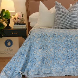 Wild Flower Ocean Reversible Bedspread Comforter Coverlet Blue King 228 x 274cm