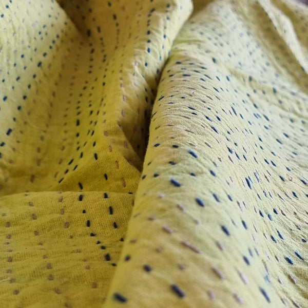 Peony Kantha Reversible Bedspread Throw Blanket Mustard King