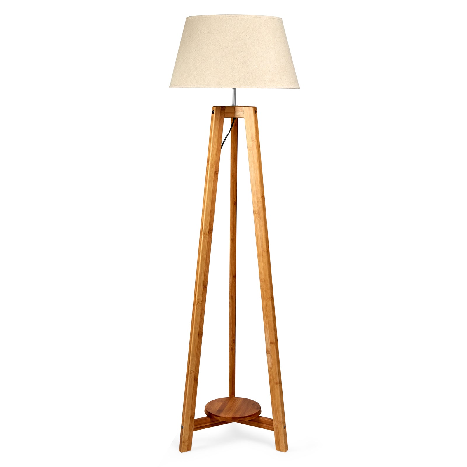 Large Tripod Floor Lamp Light Linen Shade Modern Bamboo Vintage Wooden Retro