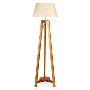 Large Tripod Floor Lamp Light Linen Shade Modern Bamboo Vintage Wooden Retro