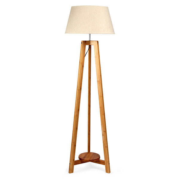 Large Tripod Floor Lamp Light Linen Shade Modern Bamboo Vintage Wooden Retro