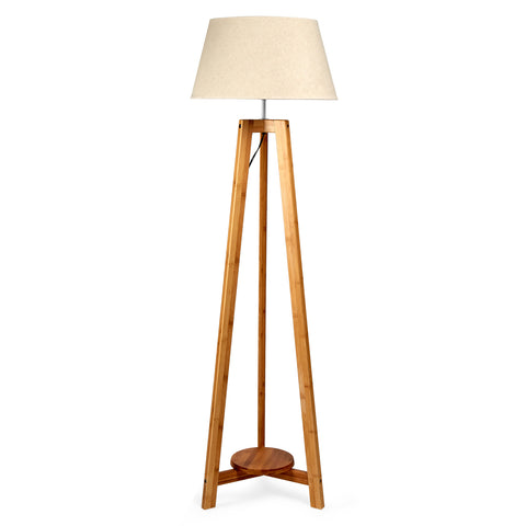Large Tripod Floor Lamp Light Linen Shade Modern Bamboo Vintage Wooden Retro