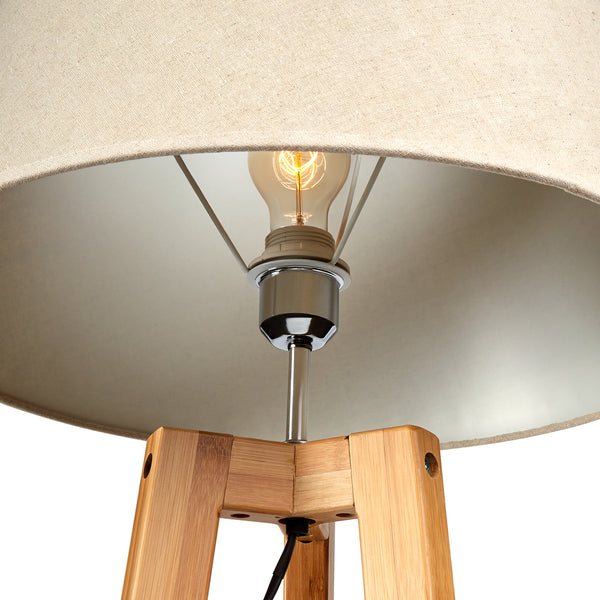 Large Tripod Floor Lamp Light Linen Shade Modern Bamboo Vintage Wooden Retro