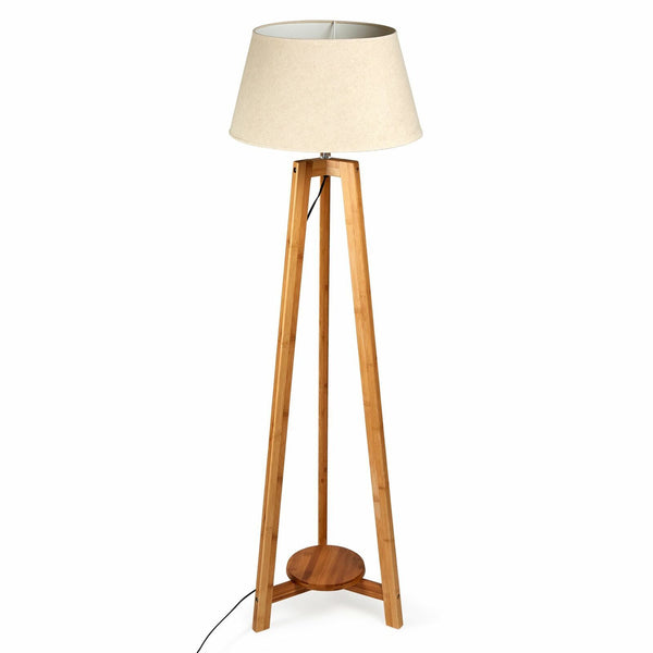 Large Tripod Floor Lamp Light Linen Shade Modern Bamboo Vintage Wooden Retro