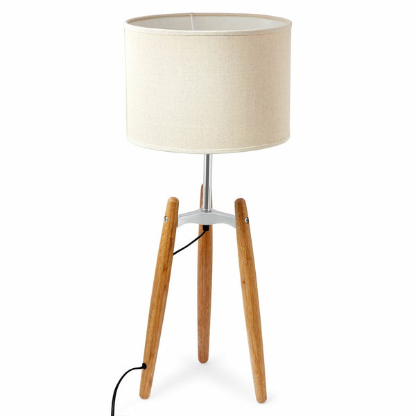 Bamboo Tripod Table Side Lamp Light Modern Vintage Beige Linen Shade 73cm