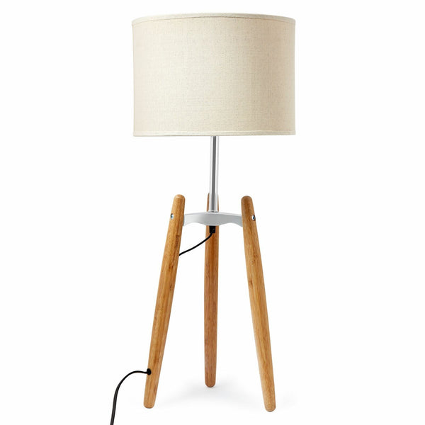 Bamboo Tripod Table Side Lamp Light Modern Vintage Beige Linen Shade 73cm
