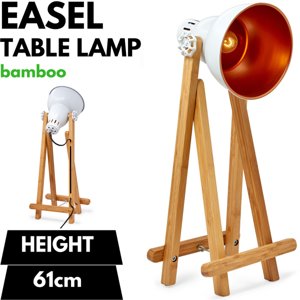 Bamboo Easel Side Office Desk Table Lamp Modern Scandi Metal Shade 61cm