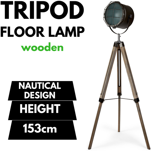 Nautical Tripod Searchlight Modern Spot Retro Industrial Floor Lamp Light Grey 153cm