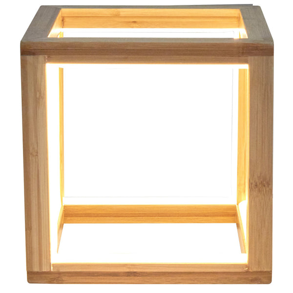 Bamboo Cube LED Bedside Side End Coffee Table Lamp Light 20cm