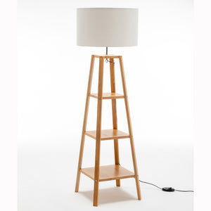 Eiffel Rubberwood 3 Tier Floor Lamp Light Shelves Off White Linen Shade