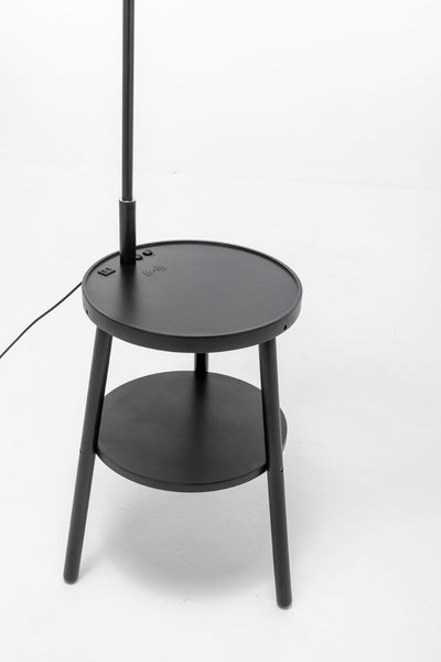 Naples Rubberwood Tripod Floor Lamp Light Shelf USB Charger Linen Shade