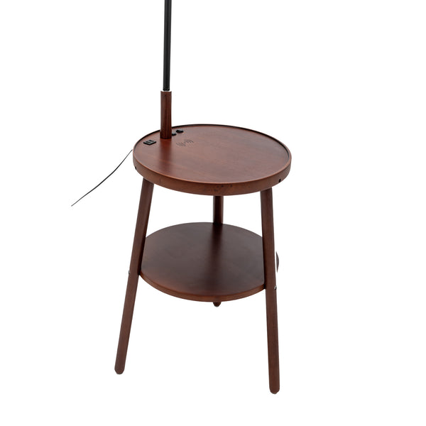 Naples Rubberwood Tripod Floor Lamp Light Shelf USB Charger Linen Shade
