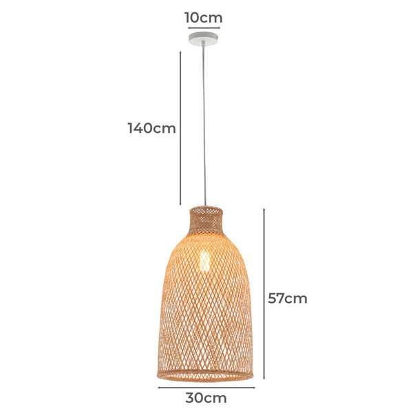Natural Woven Bamboo Cone Pendant Ceiling Lamp Light Bell Shade Boho Tropical