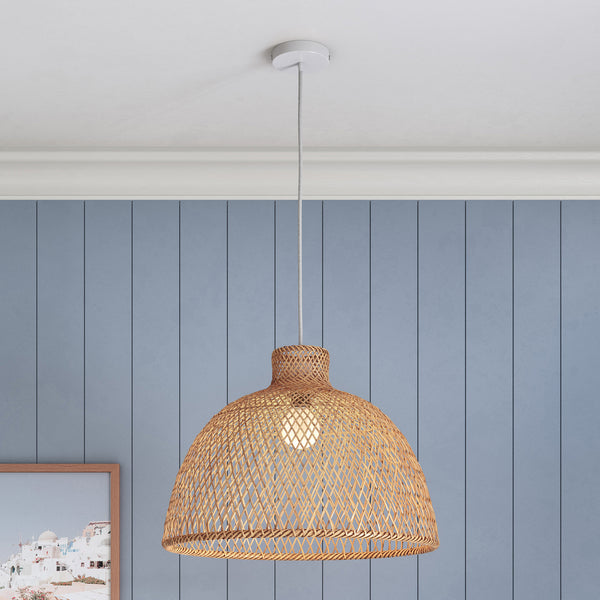 Natural Woven Bamboo Dome Pendant Ceiling Lamp Light Shade Boho Tropical
