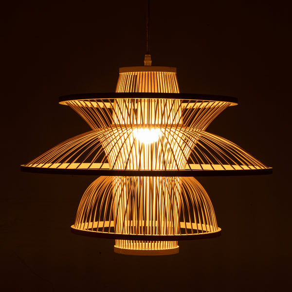 Aurora Natural Hand Woven Bamboo 3 Layer Pendant Ceiling Lamp Light