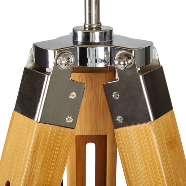 Large Tripod Floor Lamp Light Linen Shade Modern Bamboo Vintage Wooden Retro