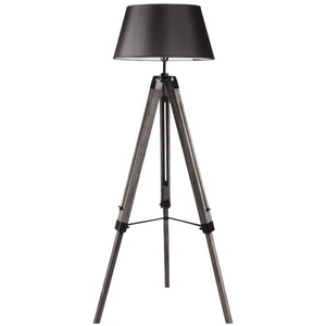 Large Tripod Floor Lamp Light Linen Shade Modern Vintage Wooden Retro Black