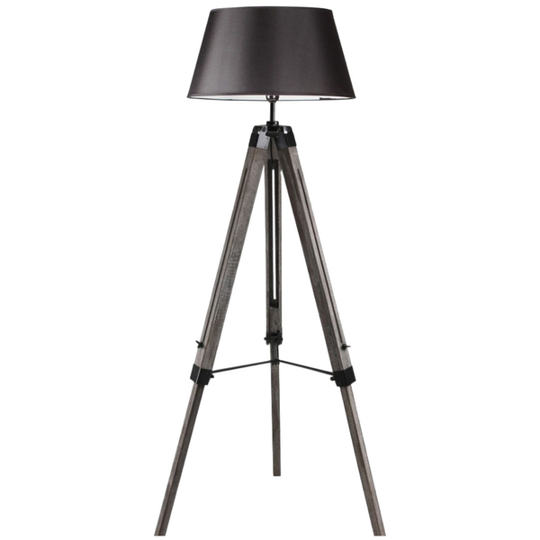 Large Tripod Floor Lamp Light Linen Shade Modern Vintage Wooden Retro Black