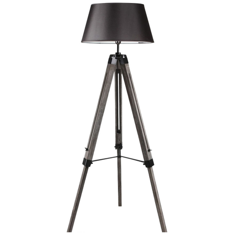 Large Tripod Floor Lamp Light Linen Shade Modern Vintage Wooden Retro Black