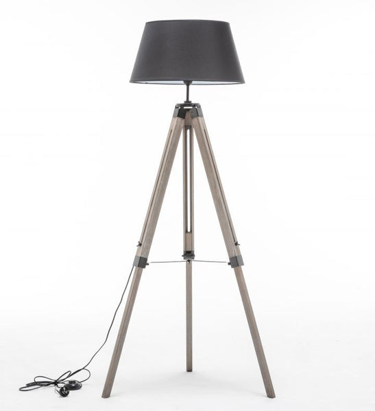 Large Tripod Floor Lamp Light Linen Shade Modern Vintage Wooden Retro Black