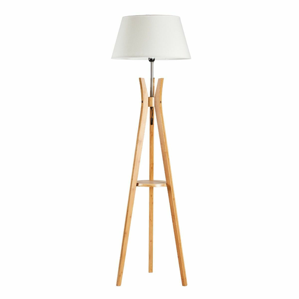 Large Tripod Floor Lamp Light Linen Shade Modern Bamboo Vintage Wooden Retro