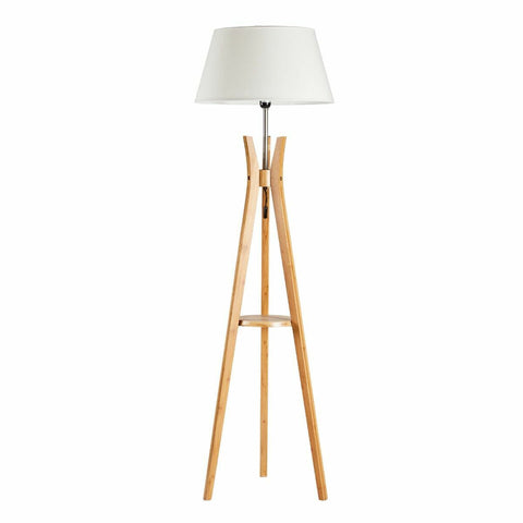 Large Tripod Floor Lamp Light Linen Shade Modern Bamboo Vintage Wooden Retro