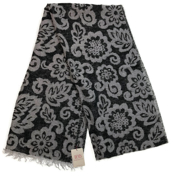 Dents Womens Floral Black Pashmina Style Wool Blend Scarf 200 x 40cm
