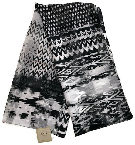 Dents Womens Monotone Aztec Black Scarf 160 x 36cm