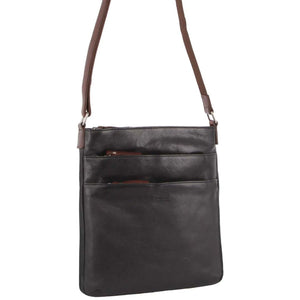 Milleni Womens Italian Nappa Leather Crossbody Travel Bag Black Chestnut