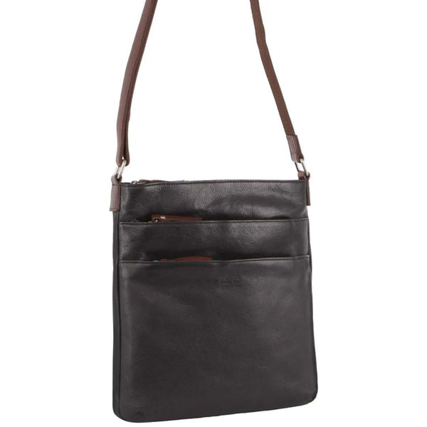 Milleni Womens Italian Nappa Leather Crossbody Travel Bag Black Chestnut