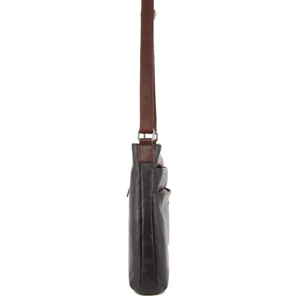 Milleni Womens Italian Nappa Leather Crossbody Travel Bag Black Chestnut