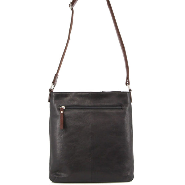 Milleni Womens Italian Nappa Leather Crossbody Travel Bag Black Chestnut