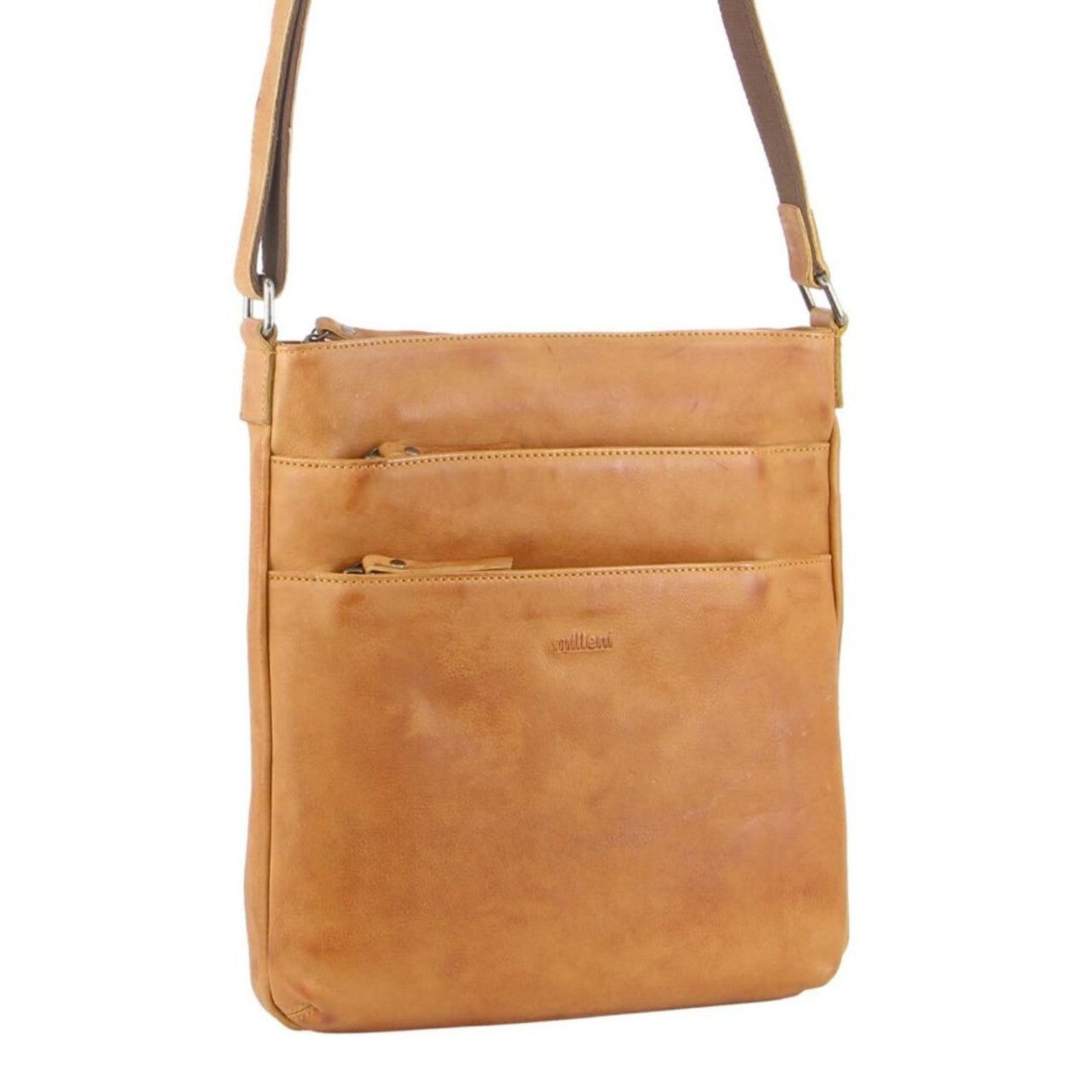 Milleni Womens Italian Nappa Leather Crossbody Travel Bag Caramel