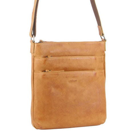 Milleni Womens Italian Nappa Leather Crossbody Travel Bag Caramel