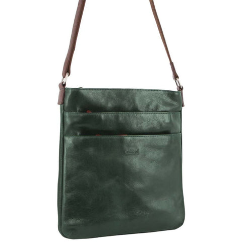 Milleni Womens Italian Nappa Leather Crossbody Travel Bag Emerald Chestnut
