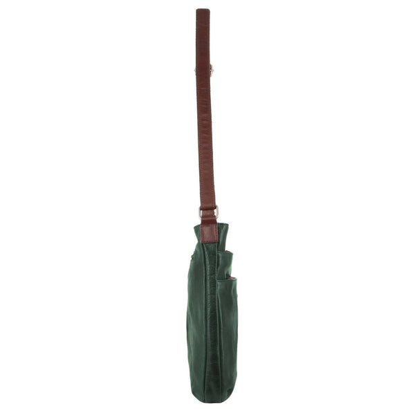 Milleni Womens Italian Nappa Leather Crossbody Travel Bag Emerald Chestnut